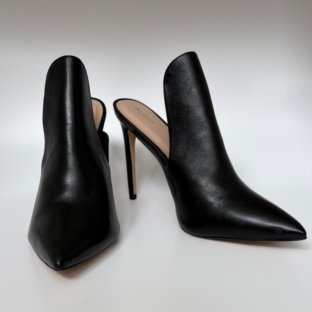 Aldo Black Leather Pointed Toe Heels